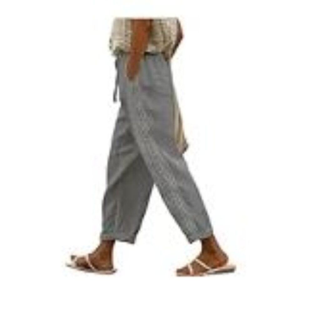 Casual Linen Pants Elastic Waist Relaxed Fit Straight Leg Pants, x small, Beach